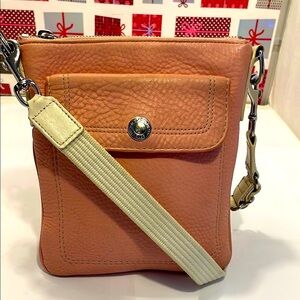 Coach Peach Crossbody Bag with Cream Strap